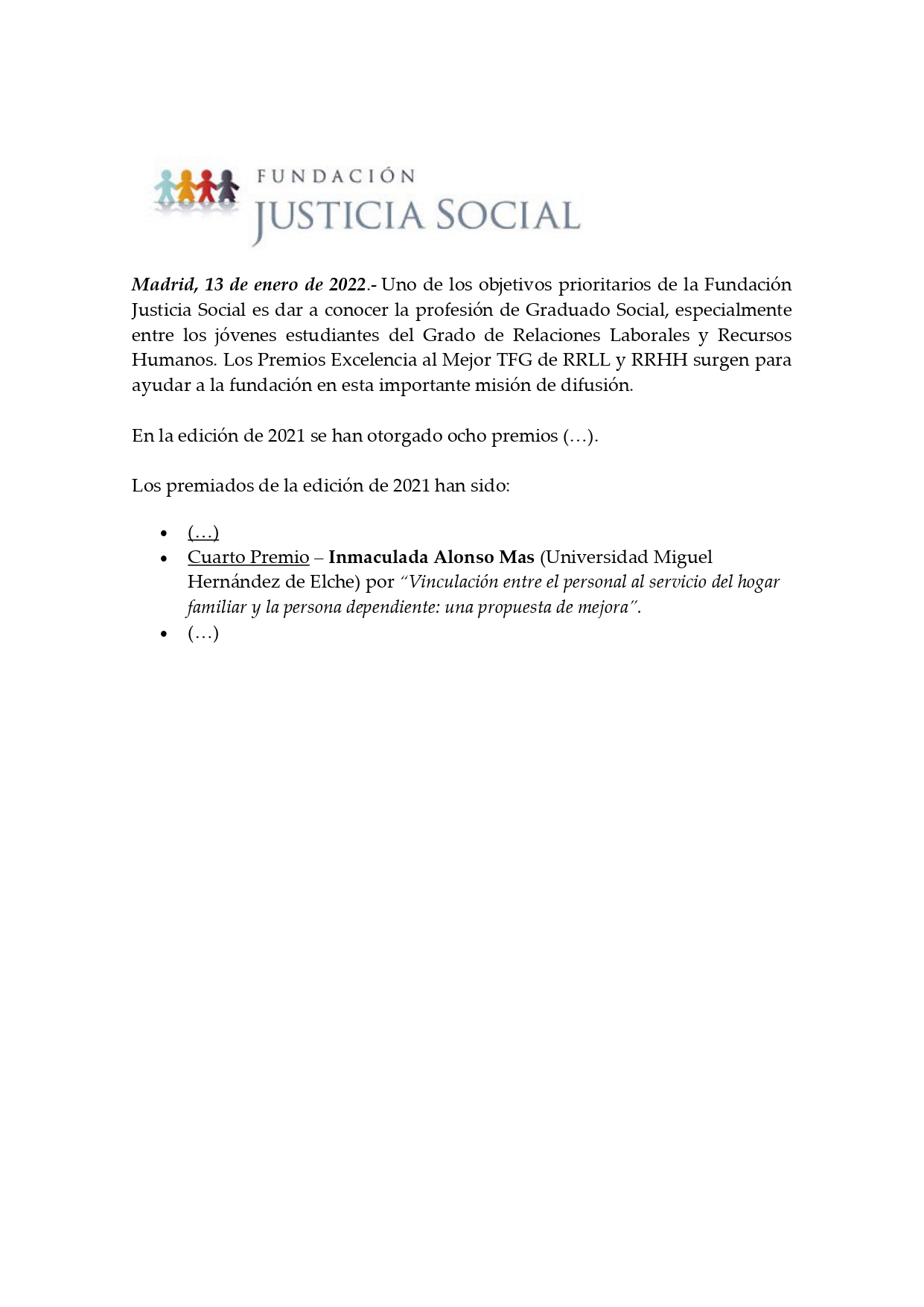 Premio Fundación Justicia Social